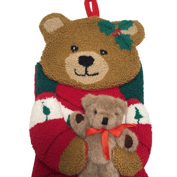 Crystal Snow Christmas Stocking 18" Looped Textured Teddy Bear Holding Plush - Picture 2 of 6